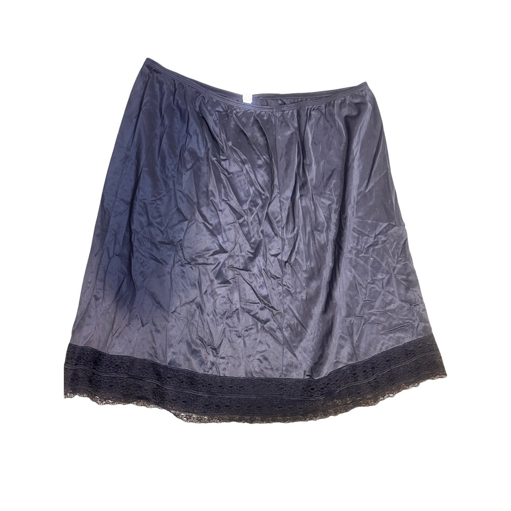 Vintage Black Nylon Half Slip Lace Trim Plus Size 2X Midi Skirt Lingerie 26in